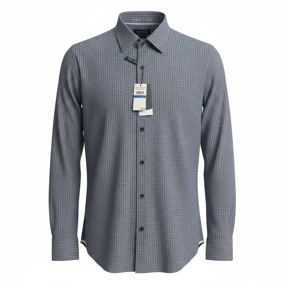 Perry Ellis Mens XL‎ Total Stretch Navy Geometric Long Sleeve Button Down Shirt